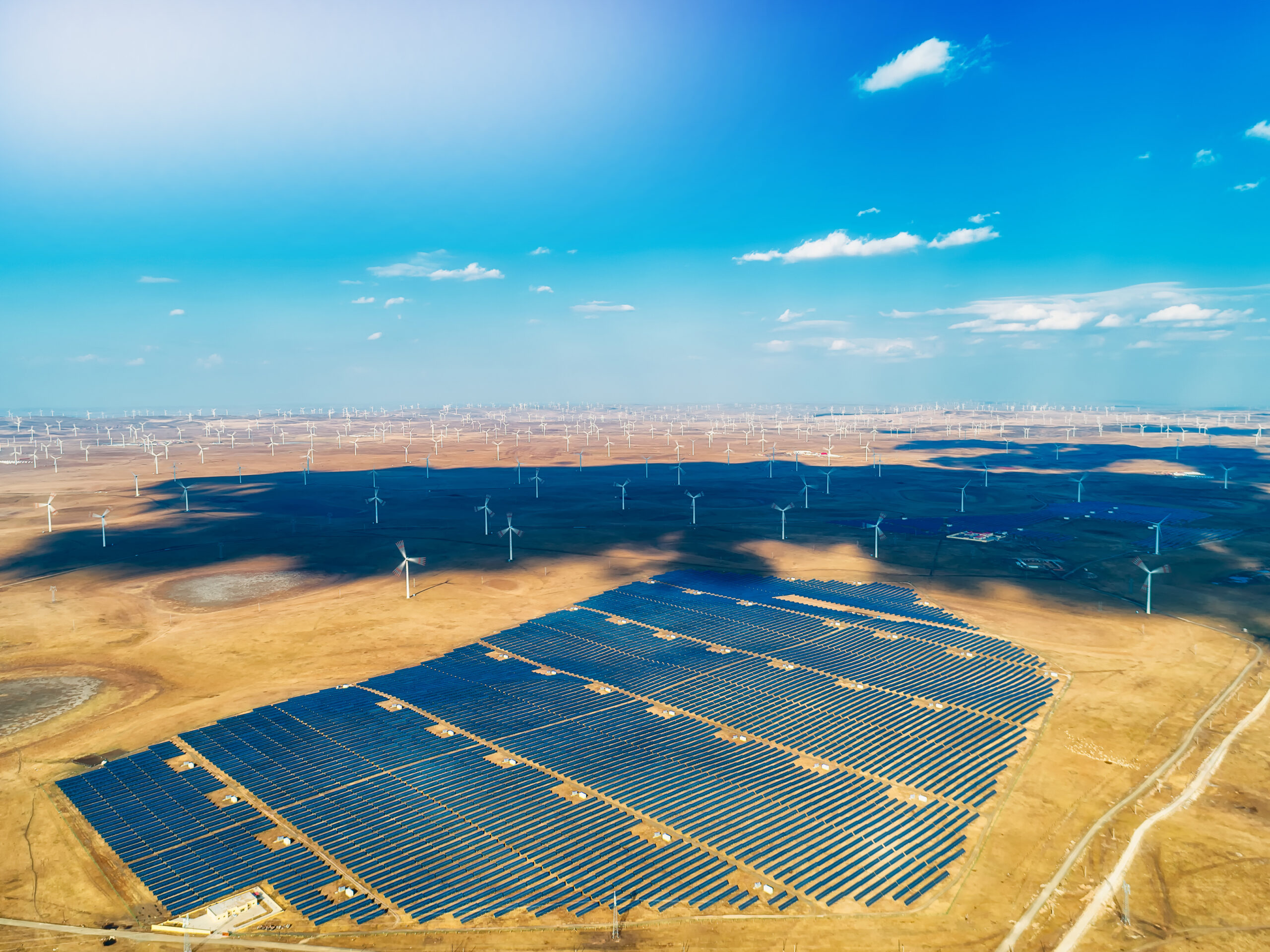 Solar and wind power station aerial photography
